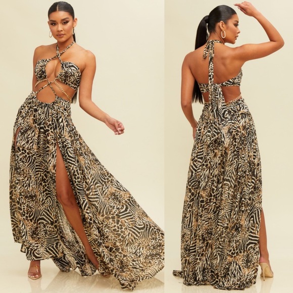 Super sexy animal print cut out maxi sun dress size medium - Picture 2 of 7